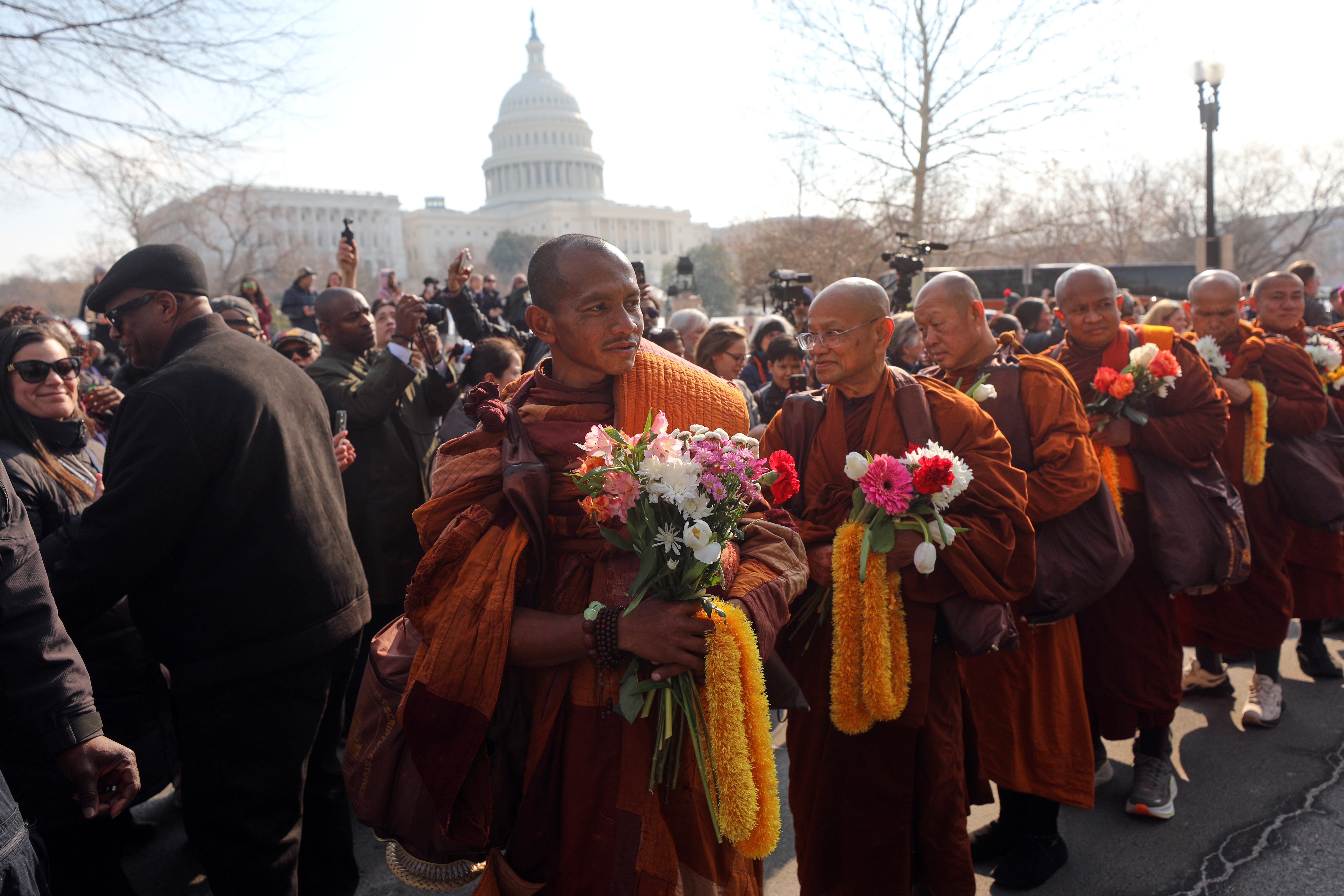 Monks Rescued Dog Photos of monks and rescue dog as they finish cross-country peace walk ...