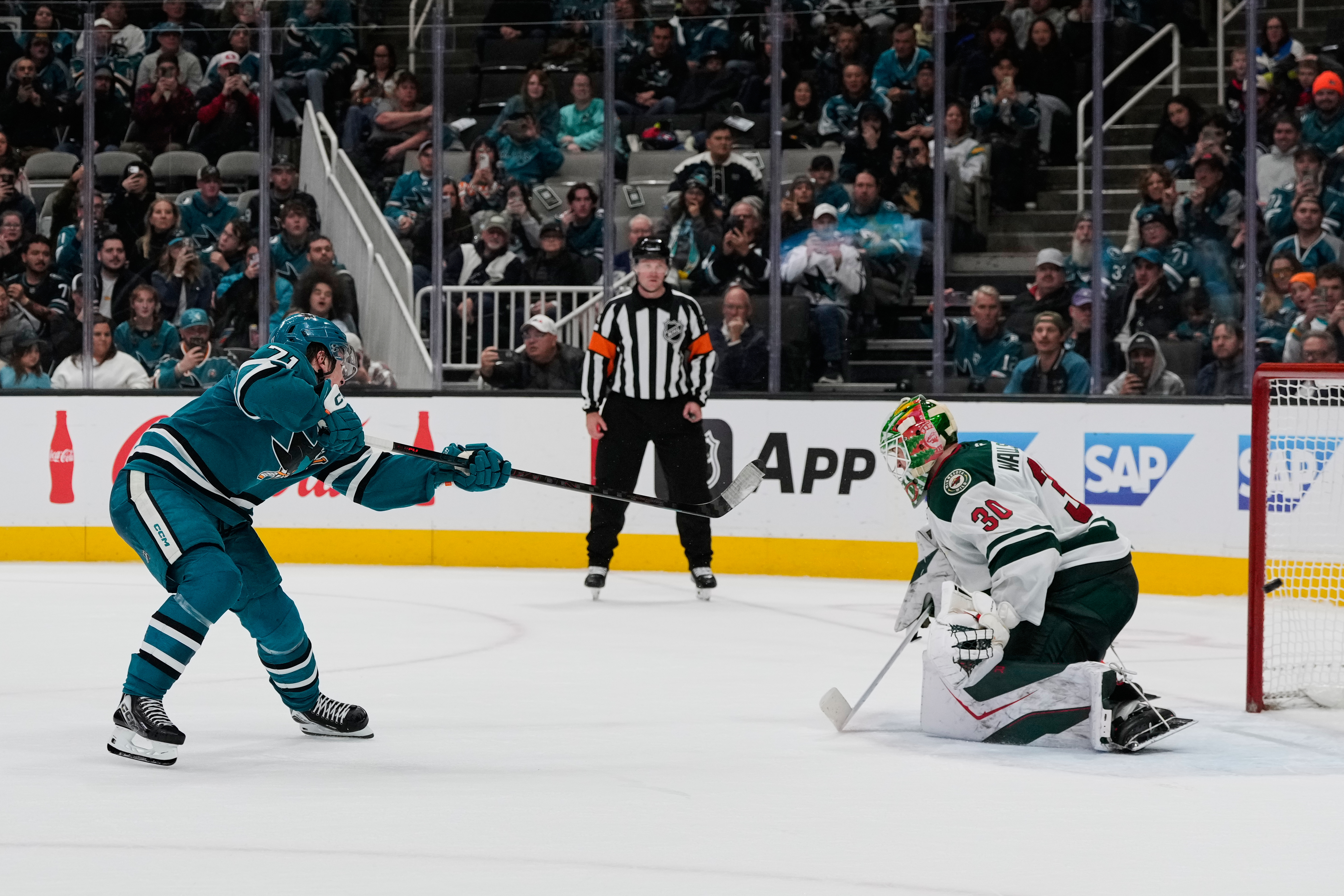 Celebrini celebrates Team Canada selection by leading Sharks past Wild 4-3 in shootout